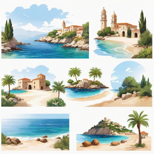 Vector mediterranean flat vector set white background illustration