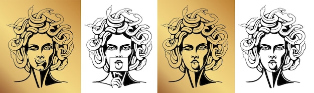 Medusa gorgon logo Head of a woman with snakes Protective amulet Logo for different directions Vector image