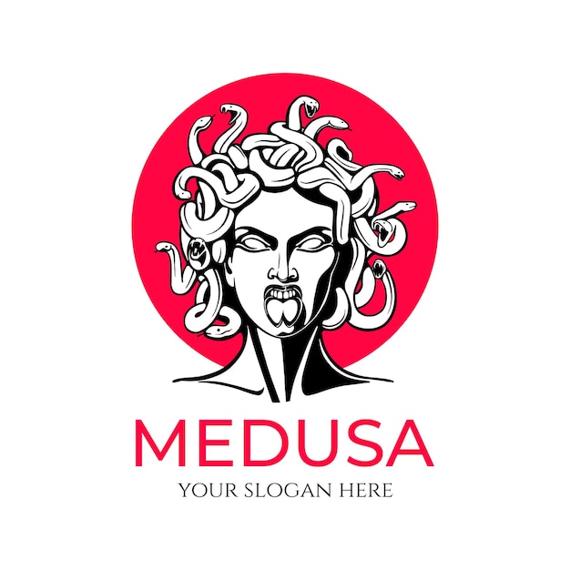 Medusa gorgon logo Head of a woman with snakes Protective amulet Logo for different directions Vector image