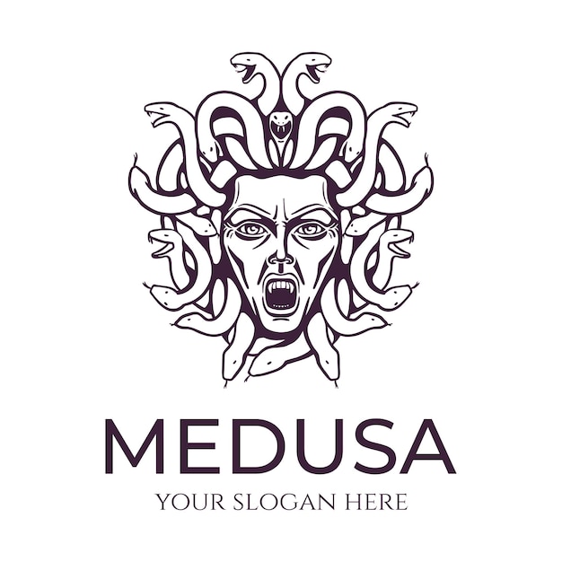 Medusa gorgon logo Head of a woman with snakes Protective amulet Logo for different directions Vector image