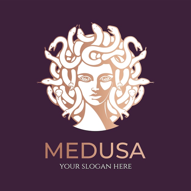 Medusa gorgon logo Head of a woman with snakes Protective amulet Logo for different directions Vector image