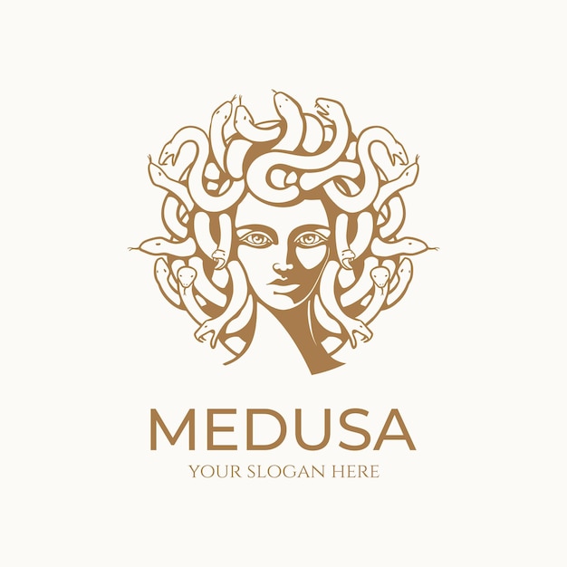 Medusa gorgon logo Head of a woman with snakes Protective amulet Logo for different directions Vector image