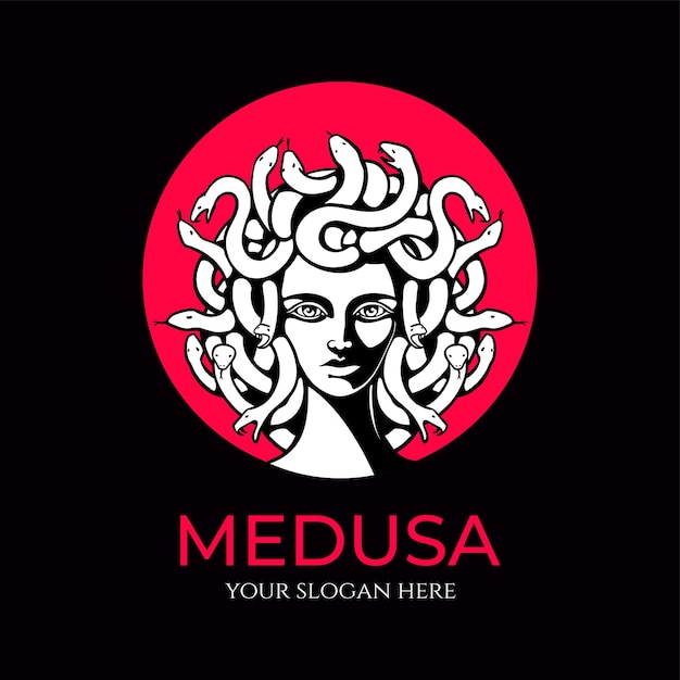 Medusa gorgon logo Head of a woman with snakes Protective amulet Logo for different directions Vector image