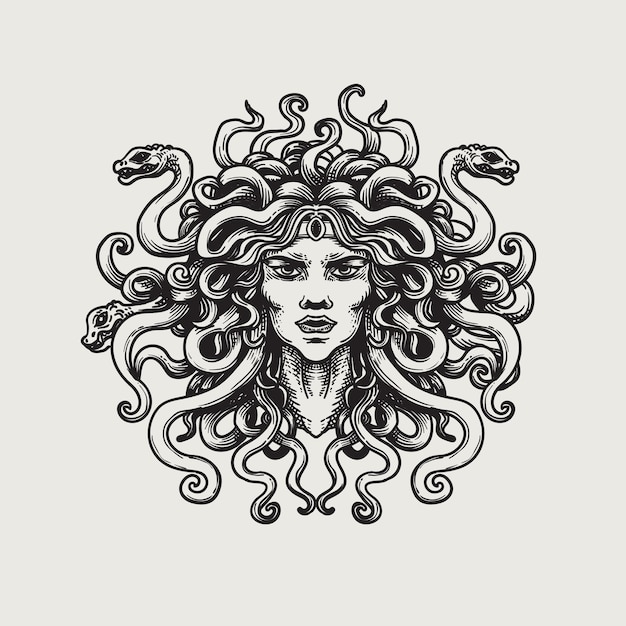 Medusa Hand drawn sketch Vector illustration