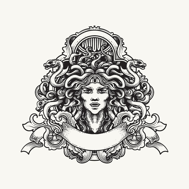 Vector medusa hand drawn sketch vector vintage frame illustration