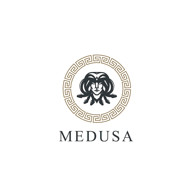 medusa head with ancient round ornament logo design