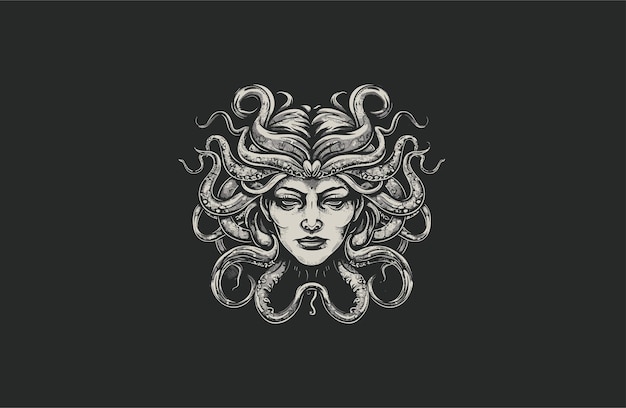 Vector medusa logo vector icon illustration vintage style