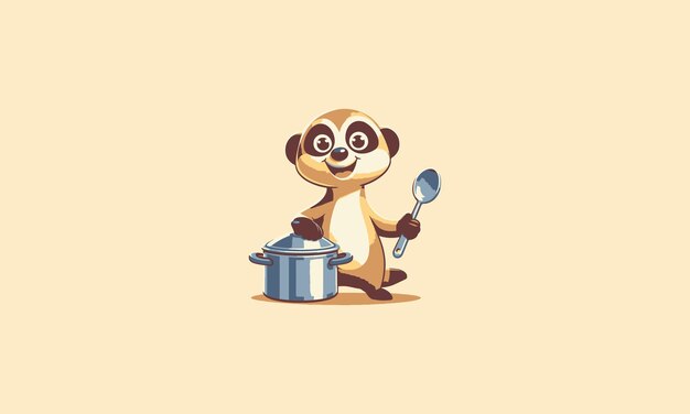 Vector meerkat character is holding a pot while smiling vector flat design