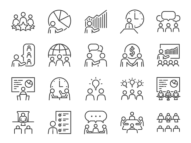 Meeting line icon set.