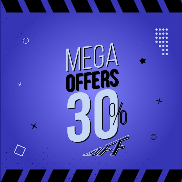 mega deals template with 30 off. modern design. blue white and black