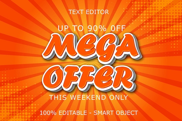 Mega offer editable Text effect 3 Dimension emboss cartoon style