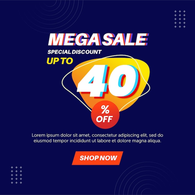 Mega sale 40 percent. Number special discount sign template design