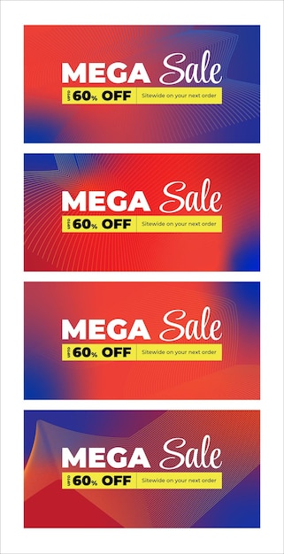 Mega sale abstract waves with mesh gradient background offer banner discount banners red