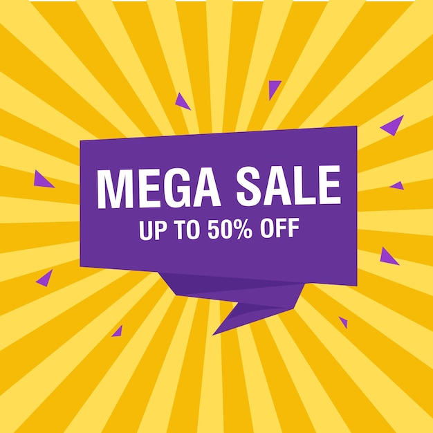 Mega Sale banner special offer and sale Shop now or this weekend only Up to 50 percent off Discount