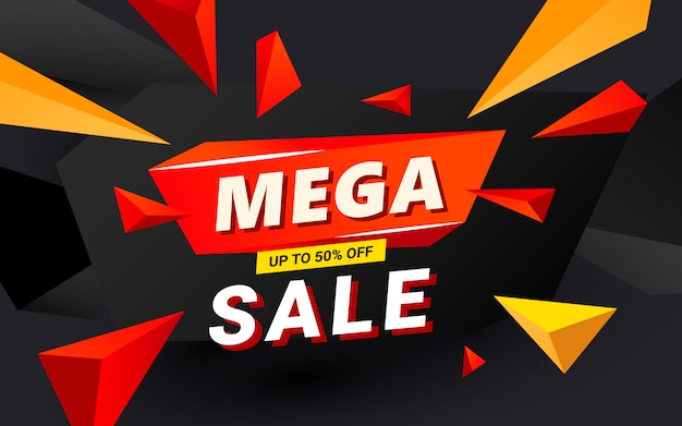 Mega sale banner template header design design template with polygonal sharp shapes