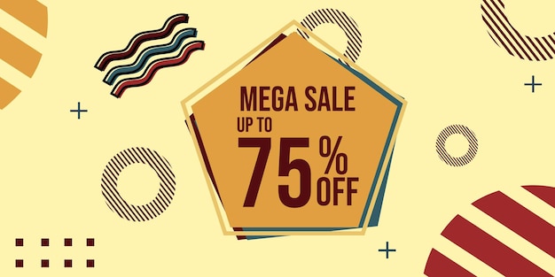 mega sale banner template in memphis style.Promotion banner for website, flyer and poster