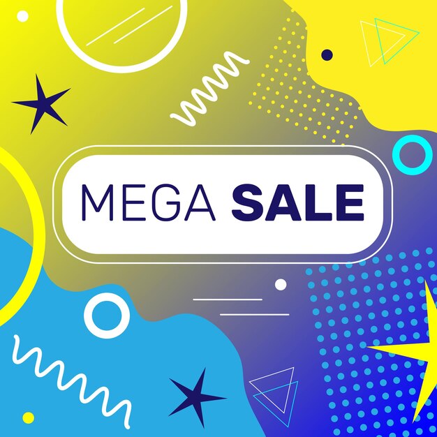 Mega sale banner template with geometric elements in memphis style