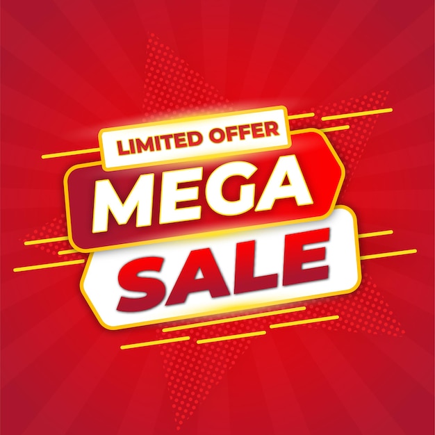 Mega sale label design on red background