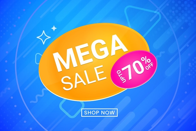 Mega sale modern label up to 70 off banner design Premium Vector