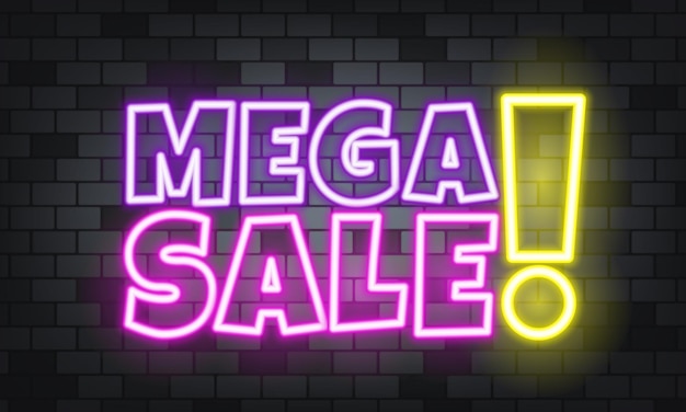 Mega sale neon text on the stone background. Mega sale. For business, marketing and advertising. Vector on isolated background. EPS 10.