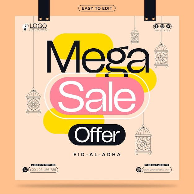 Mega Sale Offer EidAlAdha social media post template design