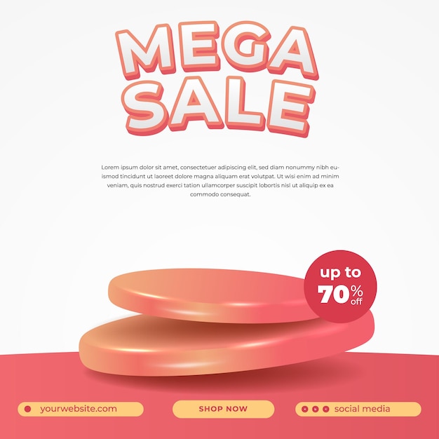 Mega sale offer promo flash discount flyer social media promotion with red float podium stage product display with white background