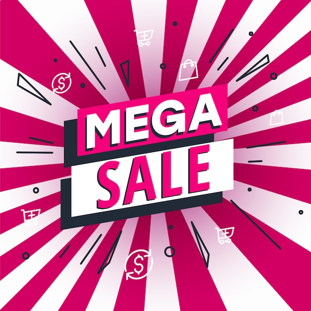 Mega Sale poster, banner. Big sale, clearance. 