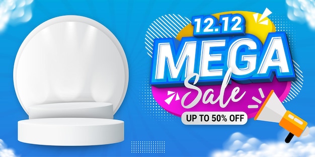 Mega sale promotion shopping day sale banner background with 3d podium