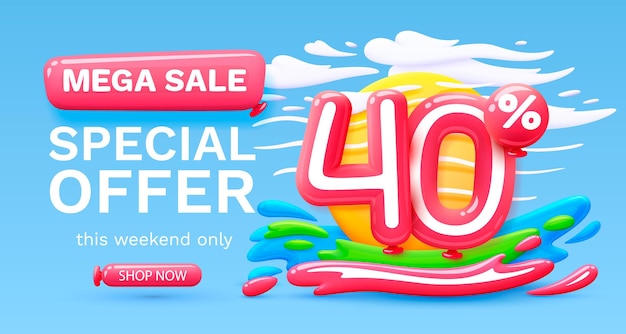 Mega sale special offer Stage podium percent 40 Simmer time lifestyle happy banner travel Vector