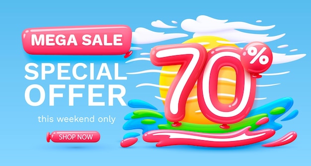 Mega sale special offer Stage podium percent 70 Simmer time lifestyle happy banner travel Vector