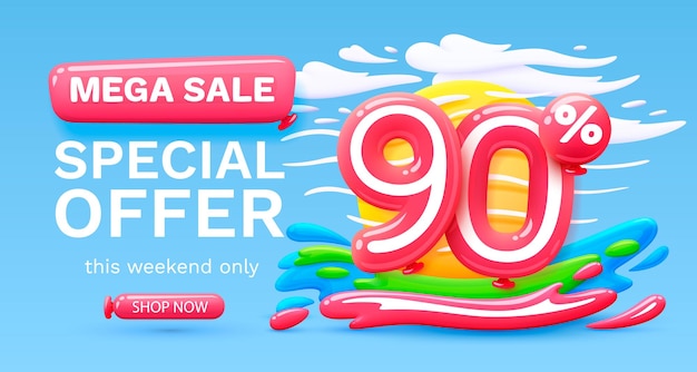 Mega sale special offer Stage podium percent 90 Simmer time lifestyle happy banner travel Vector