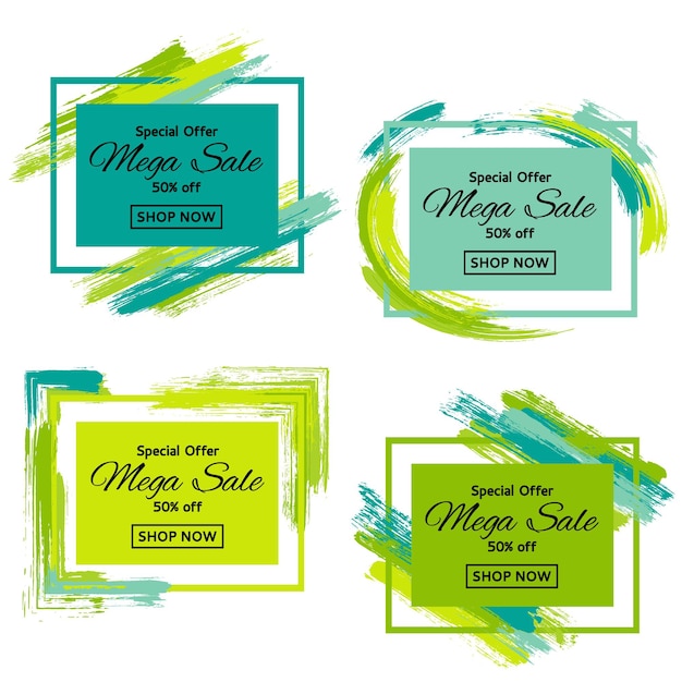 Mega sale vector tags set discount banner layouts frames with paint brush stroke background