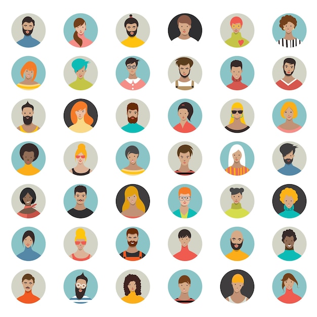 Mega set of circle persons avatars people heads different nationality in flat style VectorxA