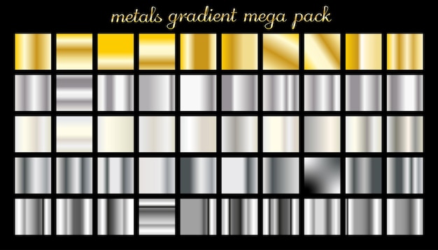 Mega set of templates for gradients of various metals the set contains gradients of gold silver white gold iron and chrome