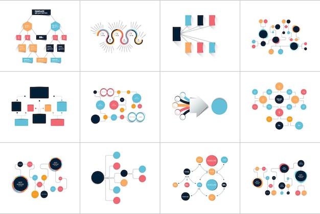 Mega set of various flowcharts schemes diagrams Simply color editable Infographics elements