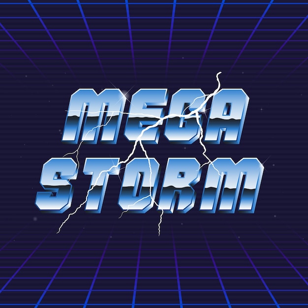 Mega Storm retro neon logo 80's logo design with lightning bolt