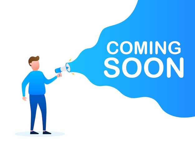 Megaphone label with coming soon. Megaphone banner. Web design. Vector stock illustration