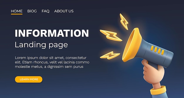 Megaphone landing page banner information business communication Vector