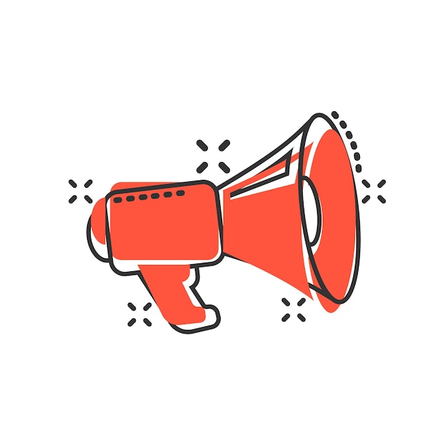 Megaphone speaker icon in comic style Bullhorn vector cartoon illustration on white isolated background Scream announcement business concept splash effect