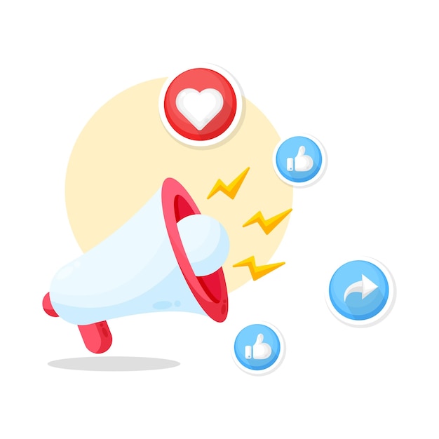 Megaphone with social media marketing icon illustration