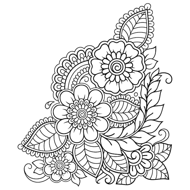 Mehndi flower . Decoration in ethnic oriental, Indian style. Doodle ornament. Outline hand draw   illustration.