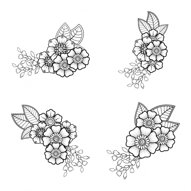 Mehndi flower decoration in ethnic oriental, indian style. doodle ornament. outline hand draw illustration.