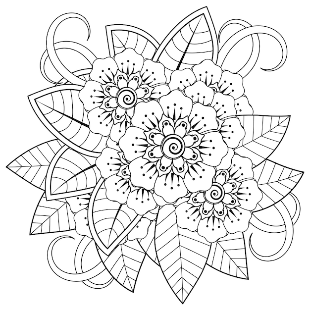 mehndi flower decorative ornament in ethnic oriental style doodle ornament outline hand draw