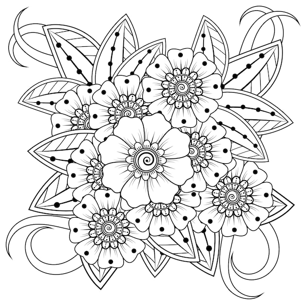 mehndi flower decorative ornament in ethnic oriental style doodle ornament outline hand draw