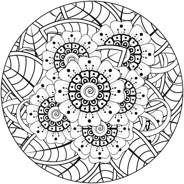 mehndi flower decorative ornament in ethnic oriental style doodle ornament outline hand draw