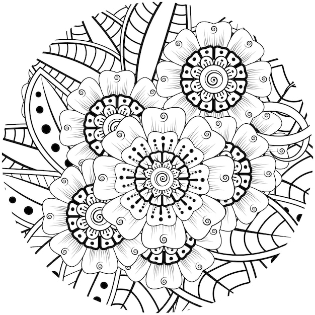 mehndi flower decorative ornament in ethnic oriental style doodle ornament outline hand draw