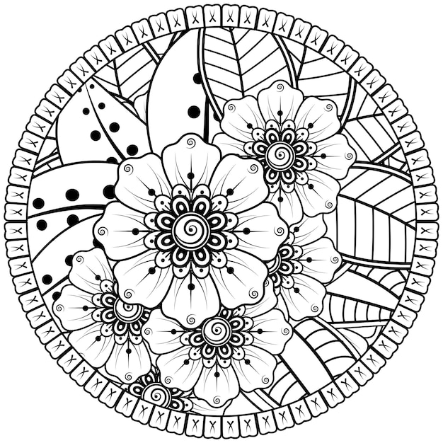 mehndi flower decorative ornament in ethnic oriental style doodle ornament outline hand draw