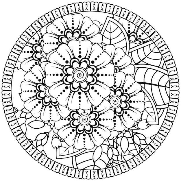 mehndi flower decorative ornament in ethnic oriental style doodle ornament outline hand draw