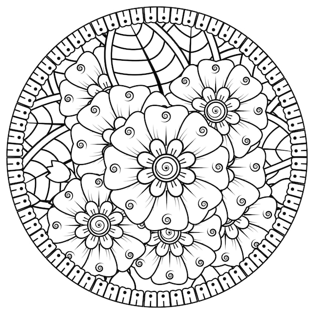 mehndi flower decorative ornament in ethnic oriental style doodle ornament outline hand draw