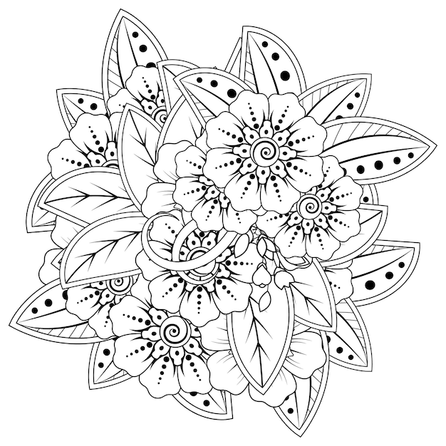 Mehndi flower   in ethnic oriental style doodle ornament outline hand draw illustration coloring book page